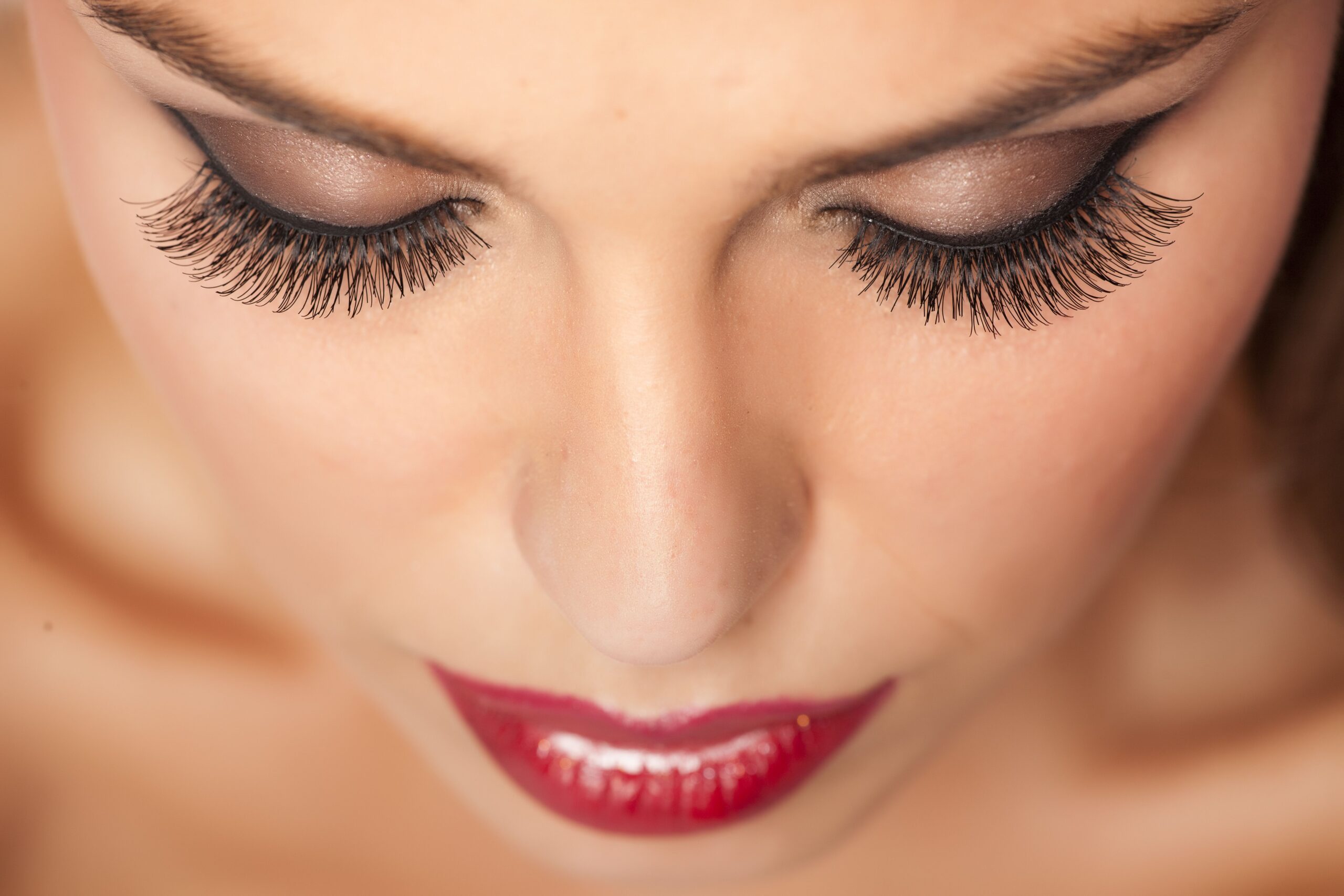 A woman with long, full eyelashes